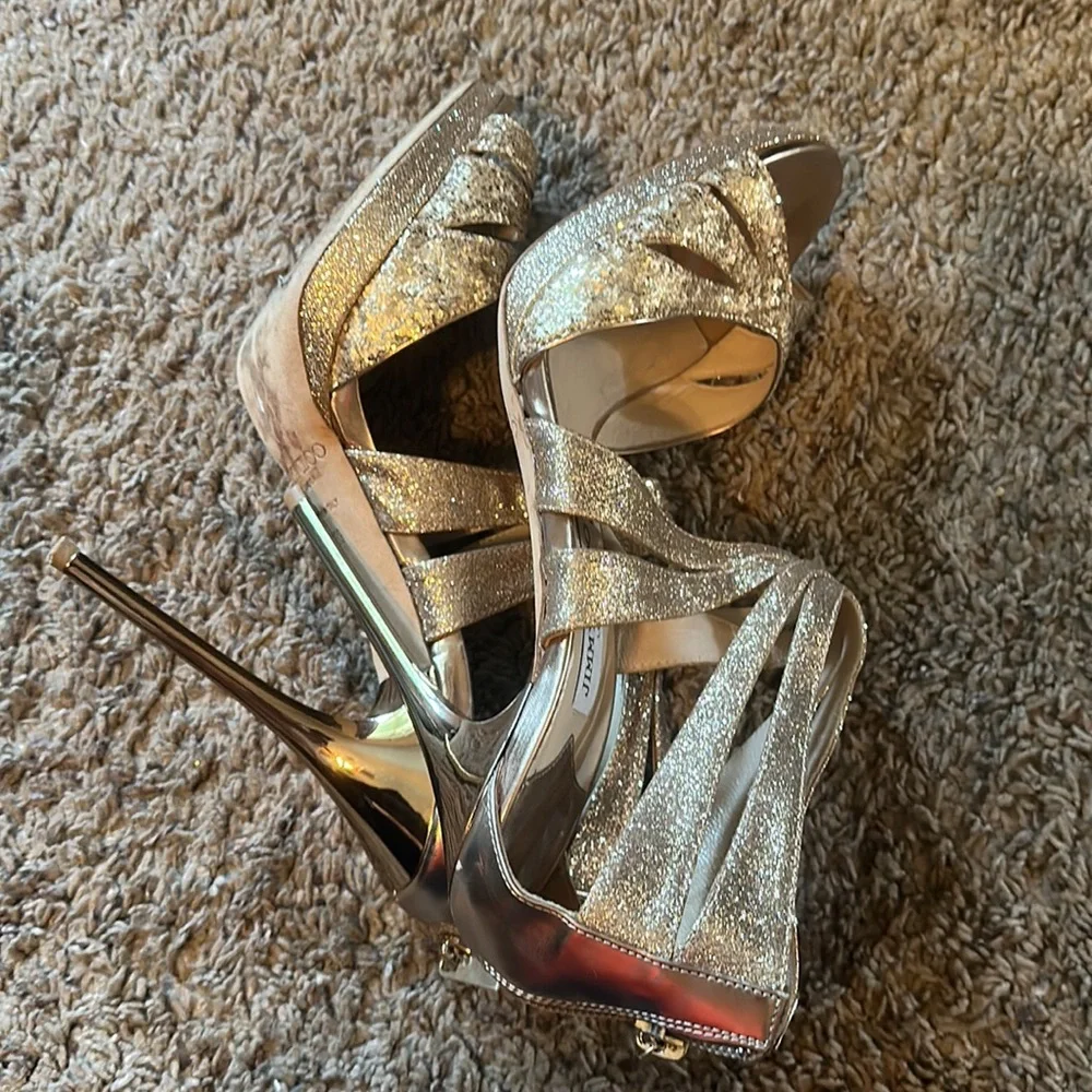 Jimmy Choo Leila Gold Heel Sandals - Picture 8 of 11